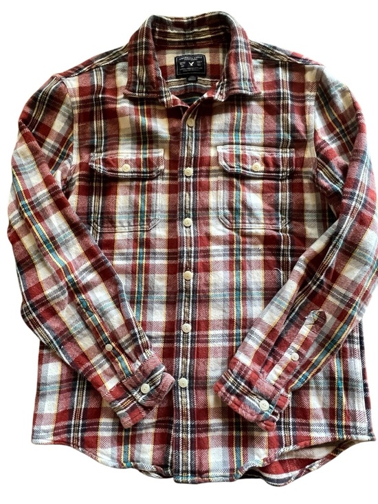 American Eagle Outfitters Other - American Eagle Plaid Flannel Shirt Men’s Medium Red Cream Button Front Cotton